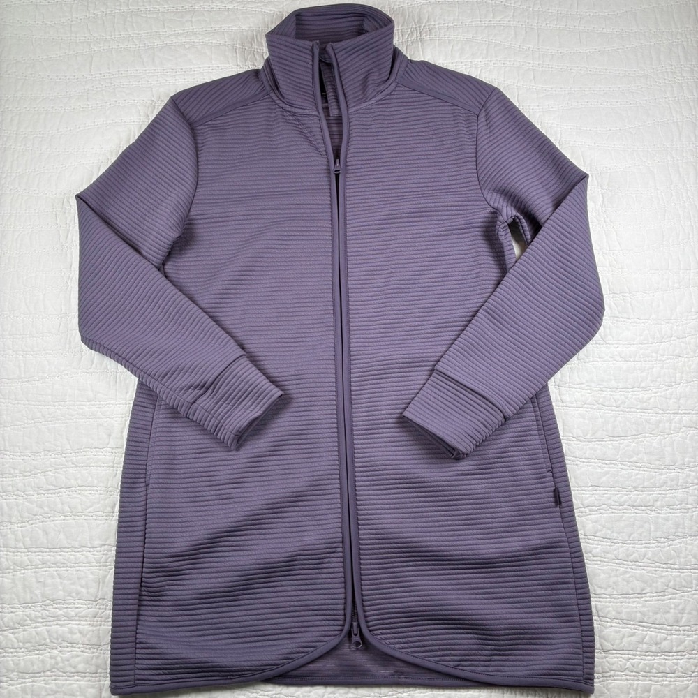 MPG Mondetta Performance Gear Ottoman Ribbed Long Jacket Tunic Zip Plum Purple M